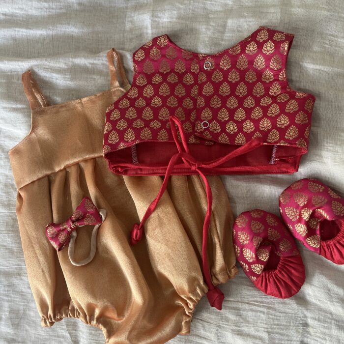 Brocade blouse and romper ( pink)