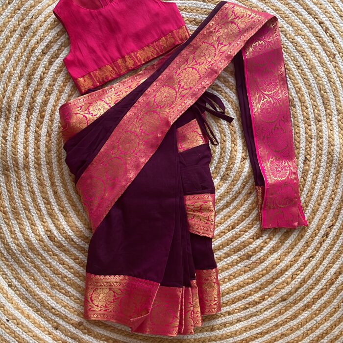 Pre pleated Saree-0-5 years purple and pink