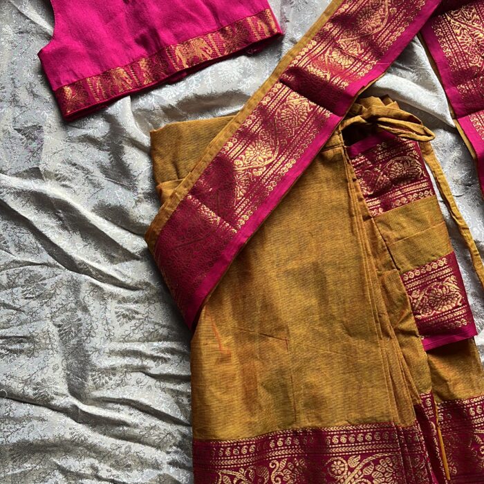 Pre pleated Saree-0-5 years yellow and pink