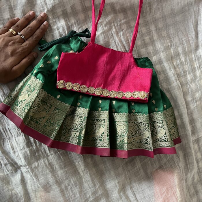 Ethnic skirt and top-green, pink(0-1 year)