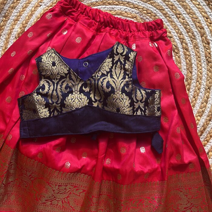 Ethnic skirt and top- navy blue top and pink skirt