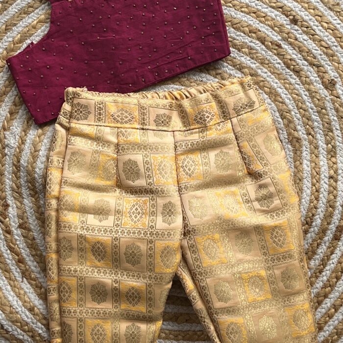 Brocade tube pant and top set ( yellow purple)