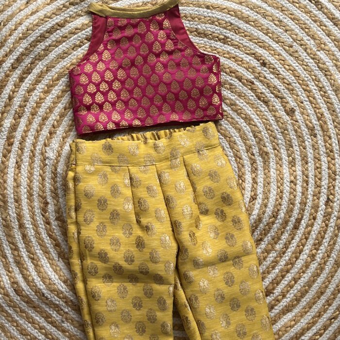 Brocade tube pant and top set ( yellow pink )