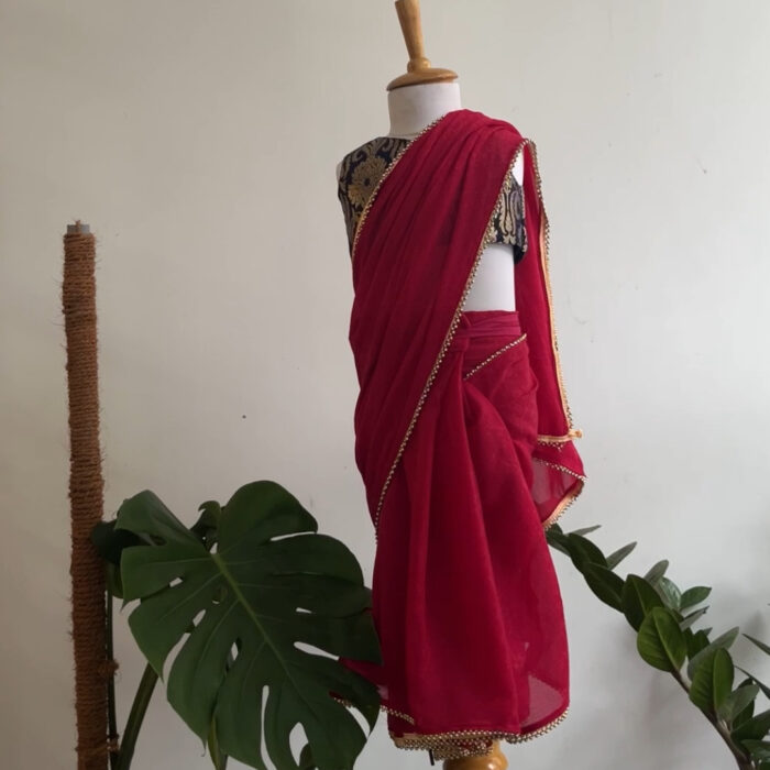 Pre pleated Saree-0-5 years( magenta)