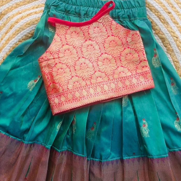 Ethnic skirt and top- peacock green