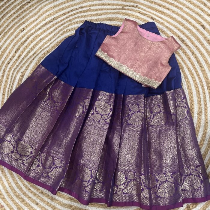 Ethnic skirt and top-violet and pink( Chanderi)